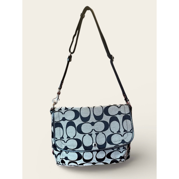 Coach Handbags - Coach Black & Beige Leather & Sig Canvas Messenger Shoulder / Crossbody Bag